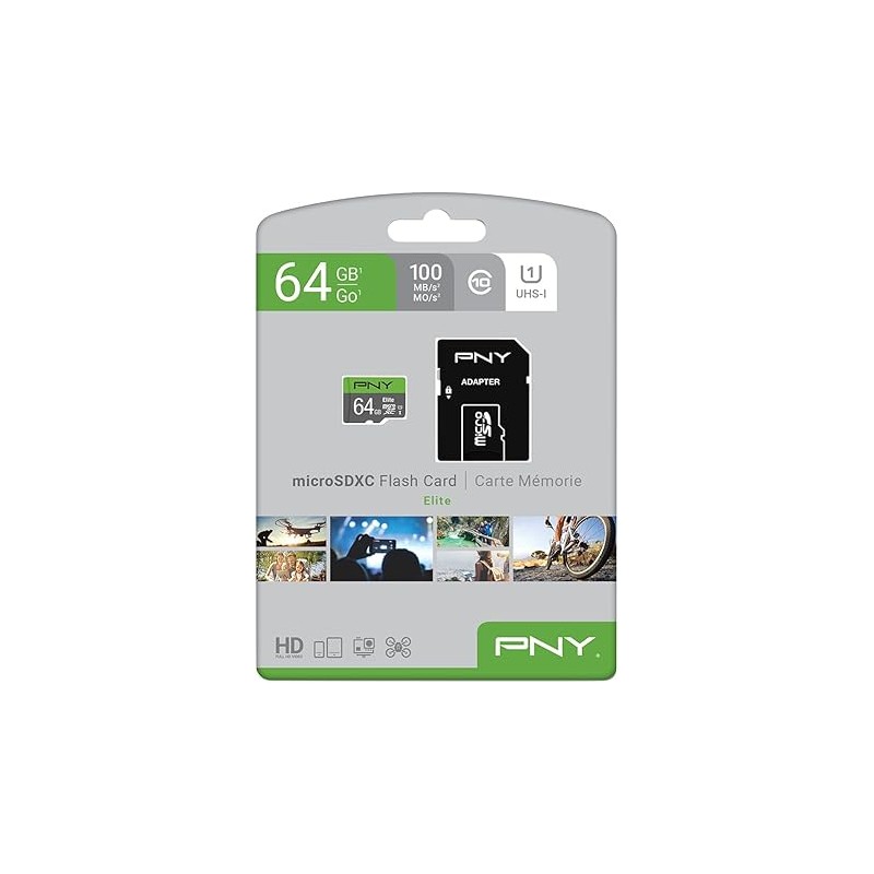 PNY Elite Scheda di Memoria microSDHC 64 GB + Adattatore SD